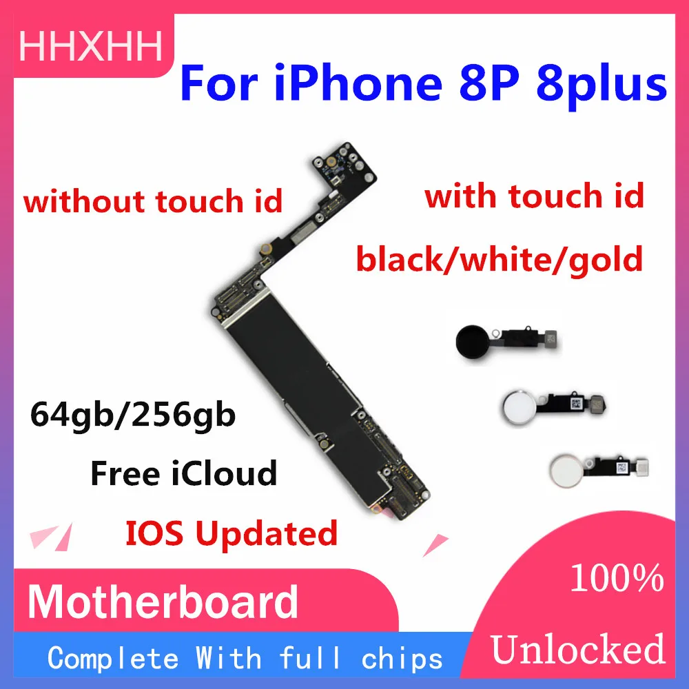 

For iphone 8Plus 8P IOS system Logic board+Fingerprint 64GB 256GB unlocked mainboard for iphone 8 Plus motherboard without touch