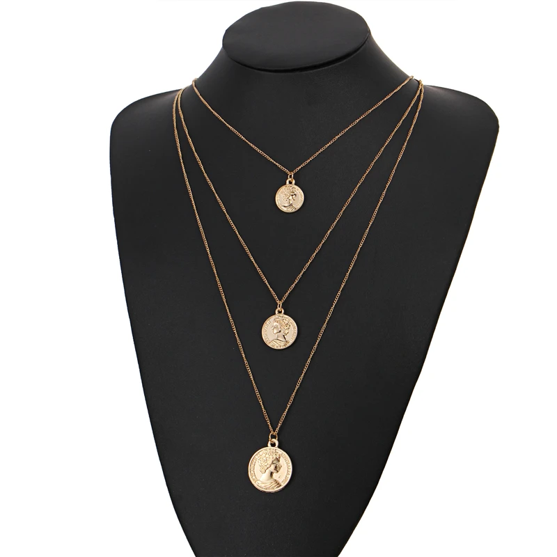 

ROMAD Multi-layerer Coin Pendant Necklaces Bohemia Style Long Necklace Short Choker Vintage Portrait Women Statement Jewelry R4