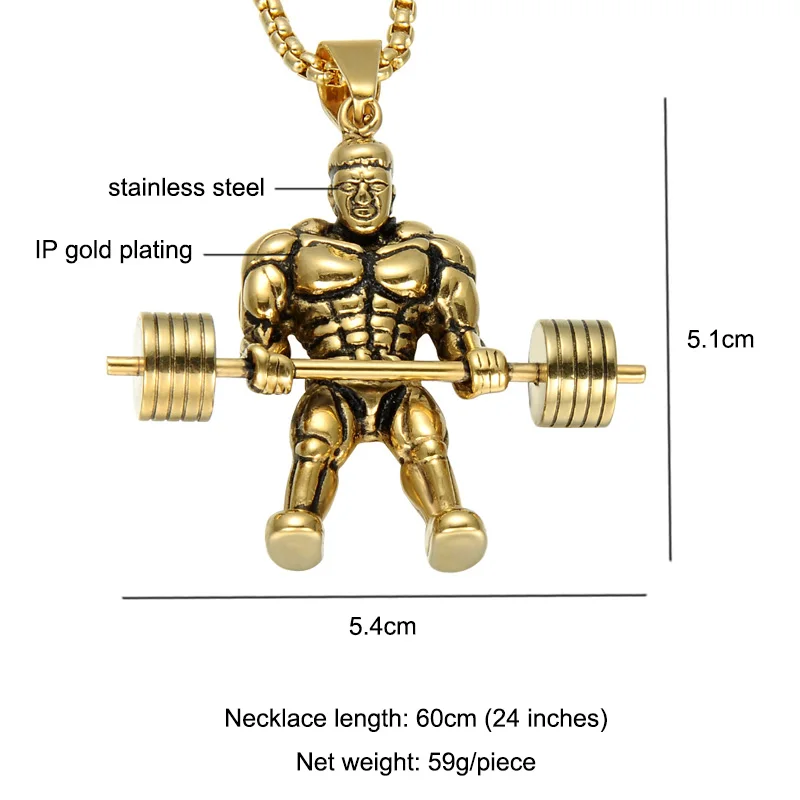HIP Gym Strong men weighlifti ожерелье золото/серебро Нержавеющая сталь цепь и кулон штанга ожерелье s для мужчин s спортивные ювелирные изделия