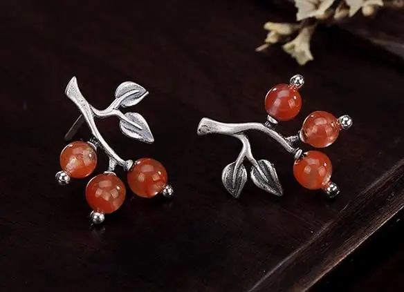 

Sterling S925 925 silver stud Earrings branch vintage trendy for woman earring