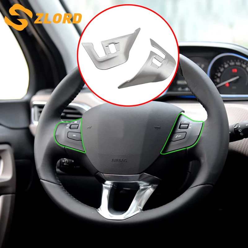 Zlord Steering Wheel Cover Sticker ABS Chrome Trim Accessories Case for Peugeot 2008 2014 2015 2016
