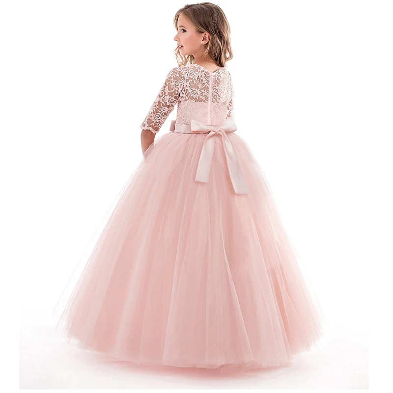 Осеннее кружевное платье с длинными рукавами; vestido de festa longo; зимние длинные вечерние платья принцессы; Детские платья с вышитыми цветами для девочек 6-14 лет