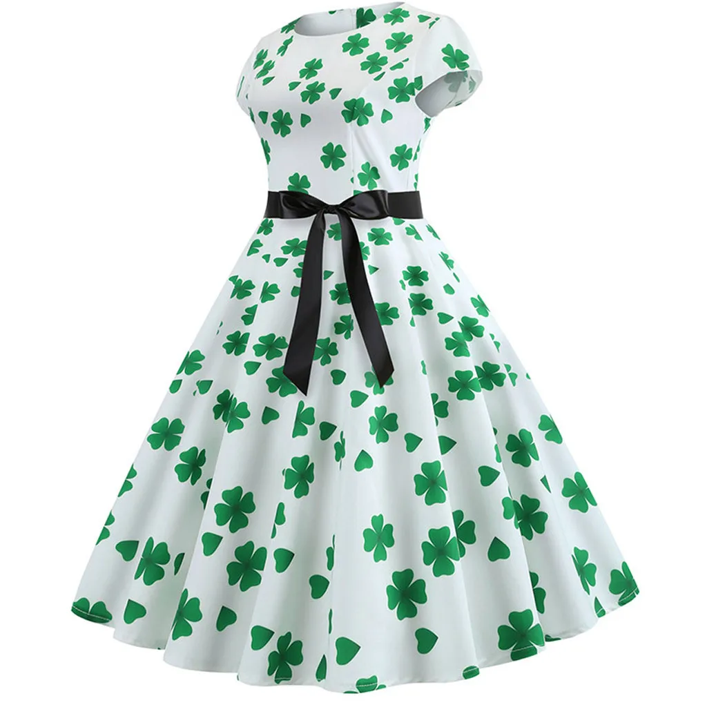 Feitong, парады Святого Патрика, Ирландское платье на День Святого Патрика, Sunday Retro Lucky You Green, трилистник, клевер, платье