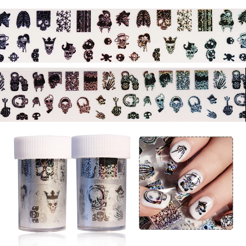 

Skull Holographic Nail Foil Halloween Nail Art Transfer Sticker Manicure Tips Decoration 4*100cm 1 Roll