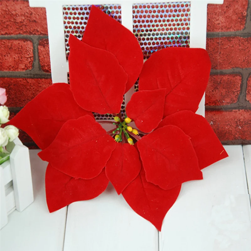 20 шт. рождественские Poinsettia Posy декоративные нетканые ткани искусственные красные цветы рождественские вечерние украшения для дома и нового года