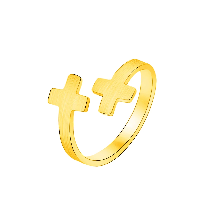 

Simple Design Stainless Steel Religious Christian Cross Ring Prayer Jesus Adjustable Open Finger Rings For Femme Party Gifts BFF