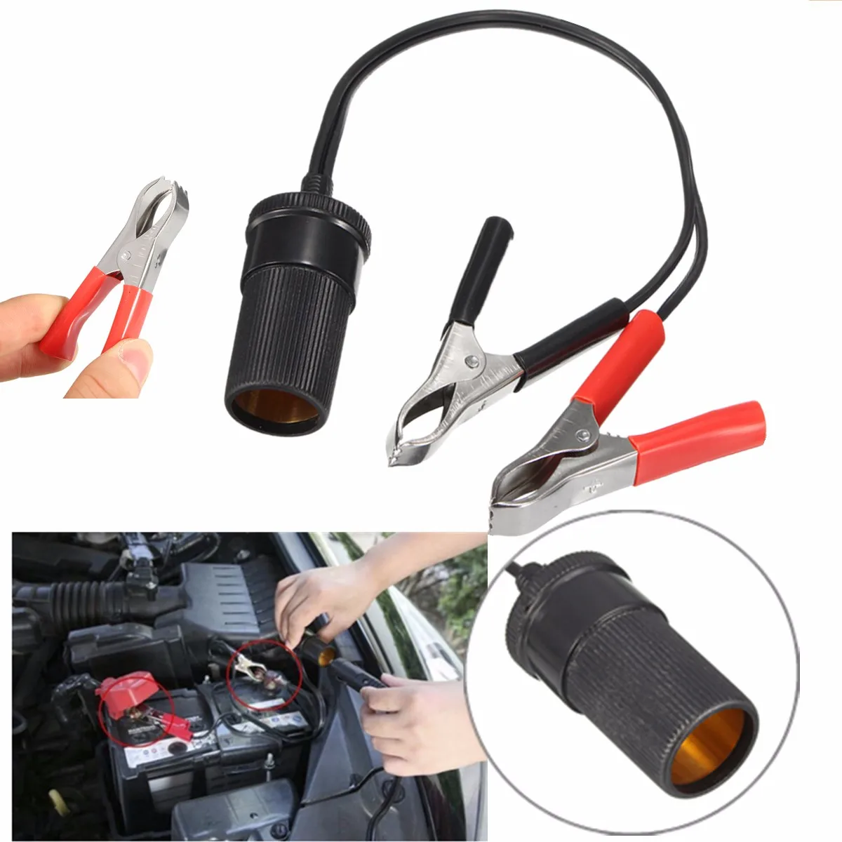 

Cigarette Lighter Socket to Car Battery Pump Alligator Clip Charger Cable 12V