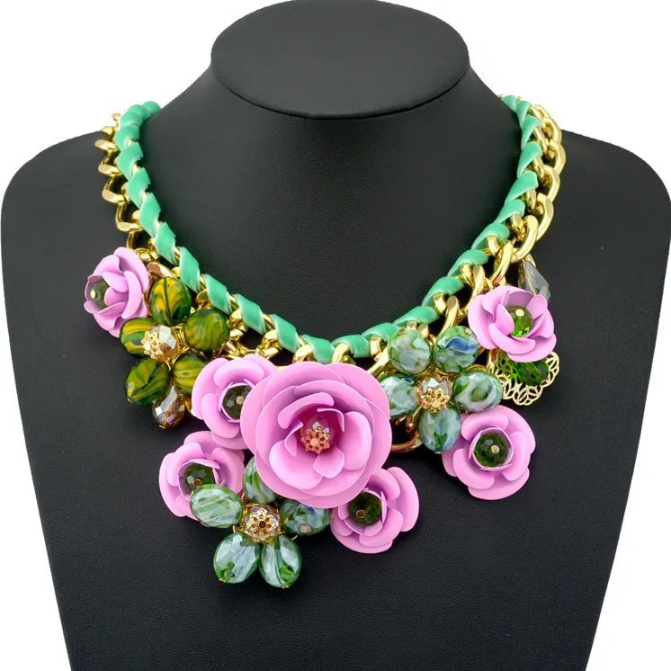 2014 New Design Spring Gold Chain Spray Paint Metal Flower Resin Beads