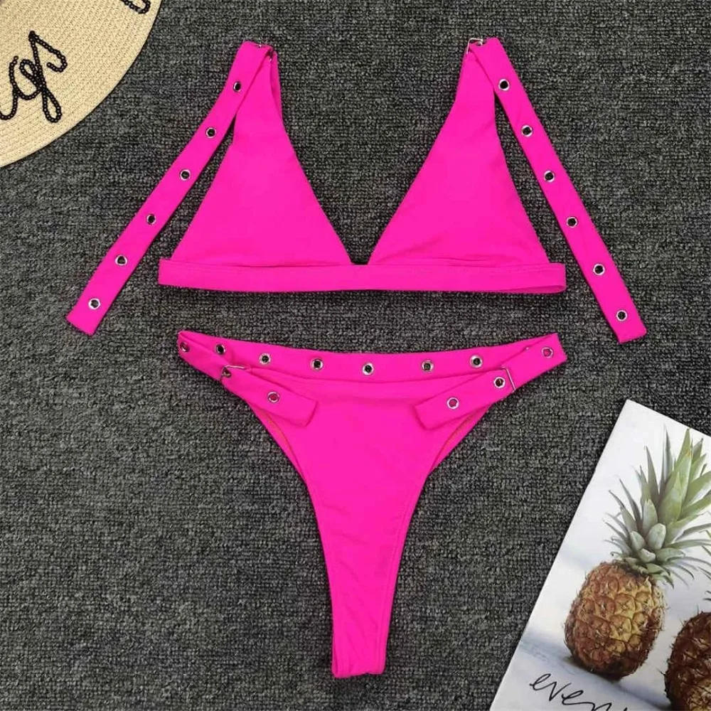 

4 colors 2019 New Bather Thong bikini set Swimwear female two pieces swimsuit High Waist Bikini Women Bathing Suit Wear V778