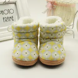 Arloneet для новорожденных с принтом сердца Сапоги и ботинки для девочек мягкая подошва Сапоги и ботинки для девочек Prewalker теплая обувь для