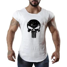 Печатный хлопок фитнес жилет Мужская тренировка круглая оторочка без рукавов Футболка