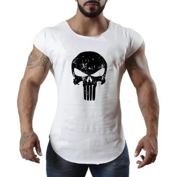 

Printed cotton fitness vest men's training round hem sleeveless T-shirt
