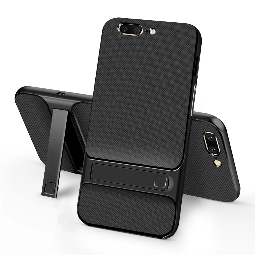 

For Oneplus 5 case Hard Plastic + Transparent TPU Kickstand Case For Oneplus5 Crystal clear Silicone Armor Case Cover Holder