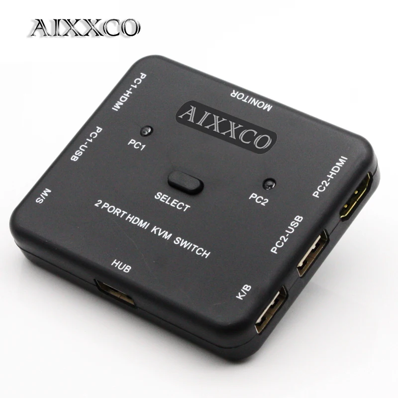 AIXXCO HDMI KVM переключатель 1,4 в коммутатор 2 порта шт обмен 2 устройства для клавиатуры мышь принтер монитор селектор HDMI переключатель KVM