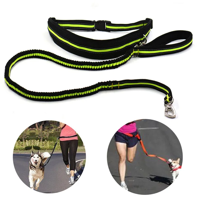 Elastic Belt Running Dog Leash Nylon Lead Sports Jogging Walking Pet Collar Rope Hand Free Waist Dogs Leash Set Dogs Accessories