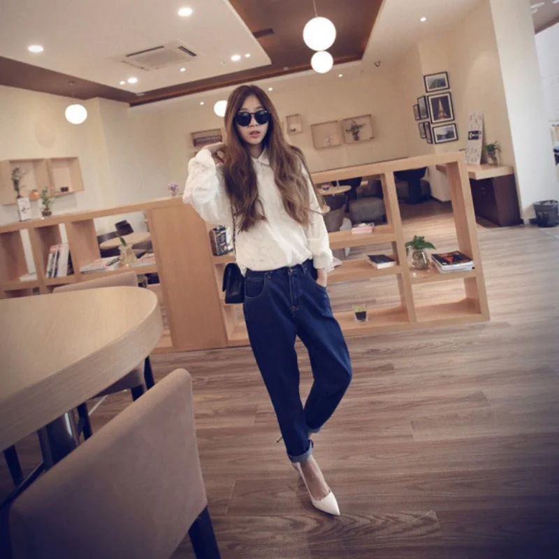 

2017 Spring BF Wind Feet Harlan Pants Jeans High Waist Women FL394 Femme Pant