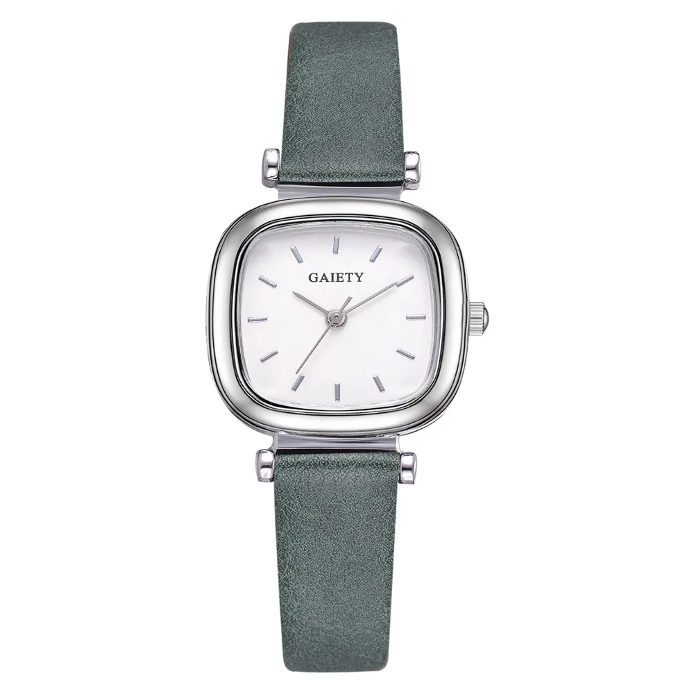 Женские модные часы с кожаным ремешком, квадратные аналоговые кварцевые круглые наручные часы, женские часы для девушек, женские часы 30X - Цвет: Green