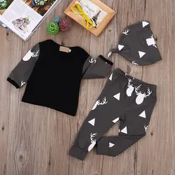 Одежда для новорожденных мальчиков топы с рисунком оленя Футболки и штаны леггинсы шапка комплект одежды из 3 предметов