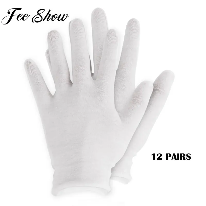 White Reusable Cotton Elastic Working Gloves for Dry Hand Moisturizing Cosmetic Eczema Hand Spa& Coin Jewelry Inspection Props