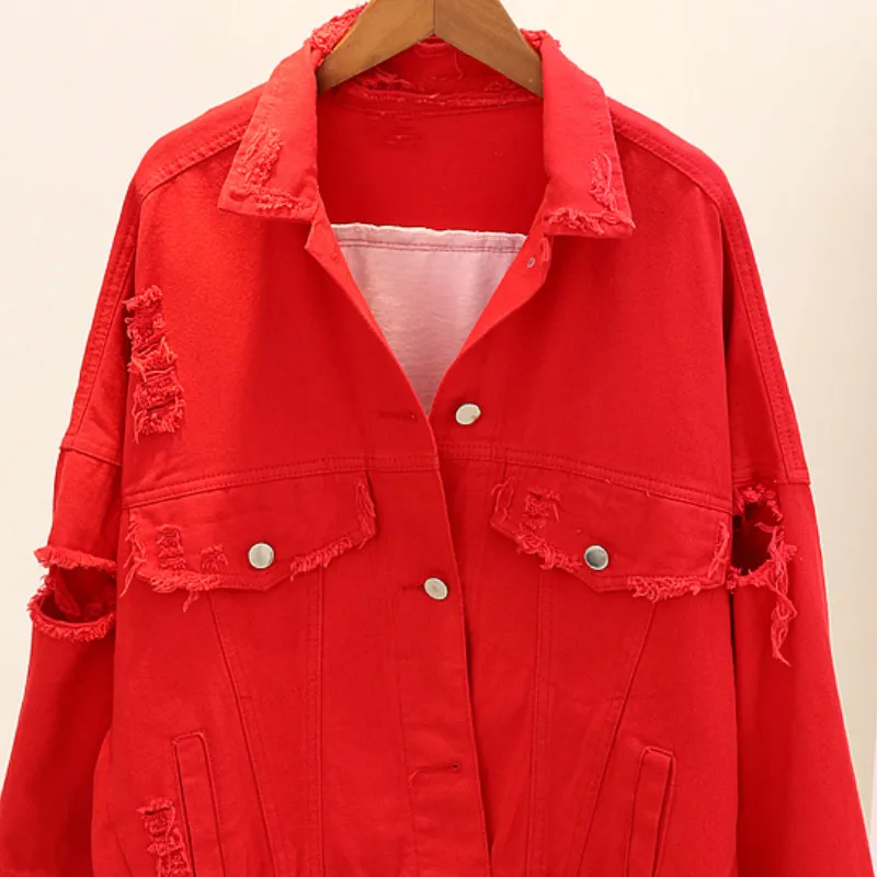 Neploe женские Harajuku джинсы в стиле стрит куртки с надписью блесток бомбер пальто женские потертые рваные красные черные джинсовые куртки