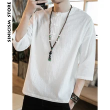 Sinicism Store мужская хлопковая льняная футболка с рукавом три четверти летняя Китайская традиционная одежда Мужская винтажная Рубашка футболки
