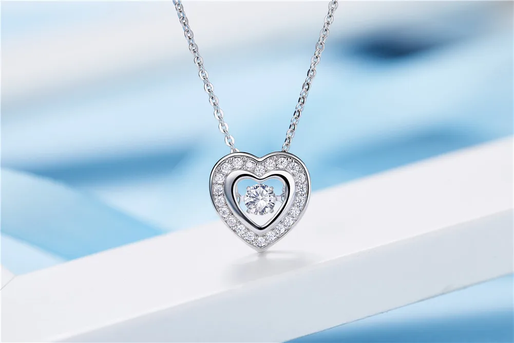 

Heezen Dancing Stone Heart Shaped Shining Cubic Zirconia Pendant Necklace Fashion Silver Women Necklace Bizuteria for Woman Girl