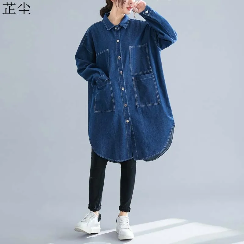 

2019 New Autumn Plus Size 5XL Denim Jacket Women Korean Boyfriend Harajuku Vintage Long Winter Dresses Basic Outerwear Jackets