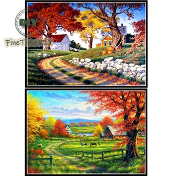 

FineTime DIY 5D Diamond Painting Autumn Landscape Map Full Circle Diamond Mosaic Painting Diamond Embroidery Home Decor