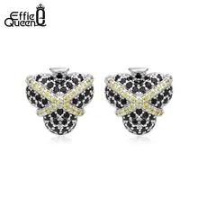 Effie queen милые маленькие серьги-гвоздики Poker Club в форме цветка с AAA CZ черным кристаллом женские серьги Модные ювелирные изделия DE238