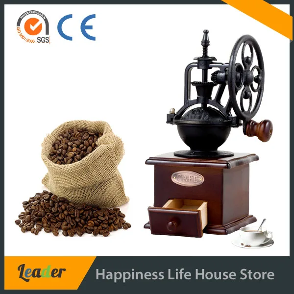 

Retro Mini manual coffee grinder wooden and cast iron design Hand Manual Handmade Coffee Bean Grinder with Conical Burr