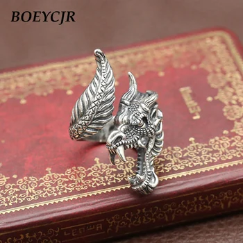 

BOEYCJR S925 Sterling Silver Dragon Rings Fine Jewelry Vintage Adjustable Energy Rings for Men Gift anillo anneau