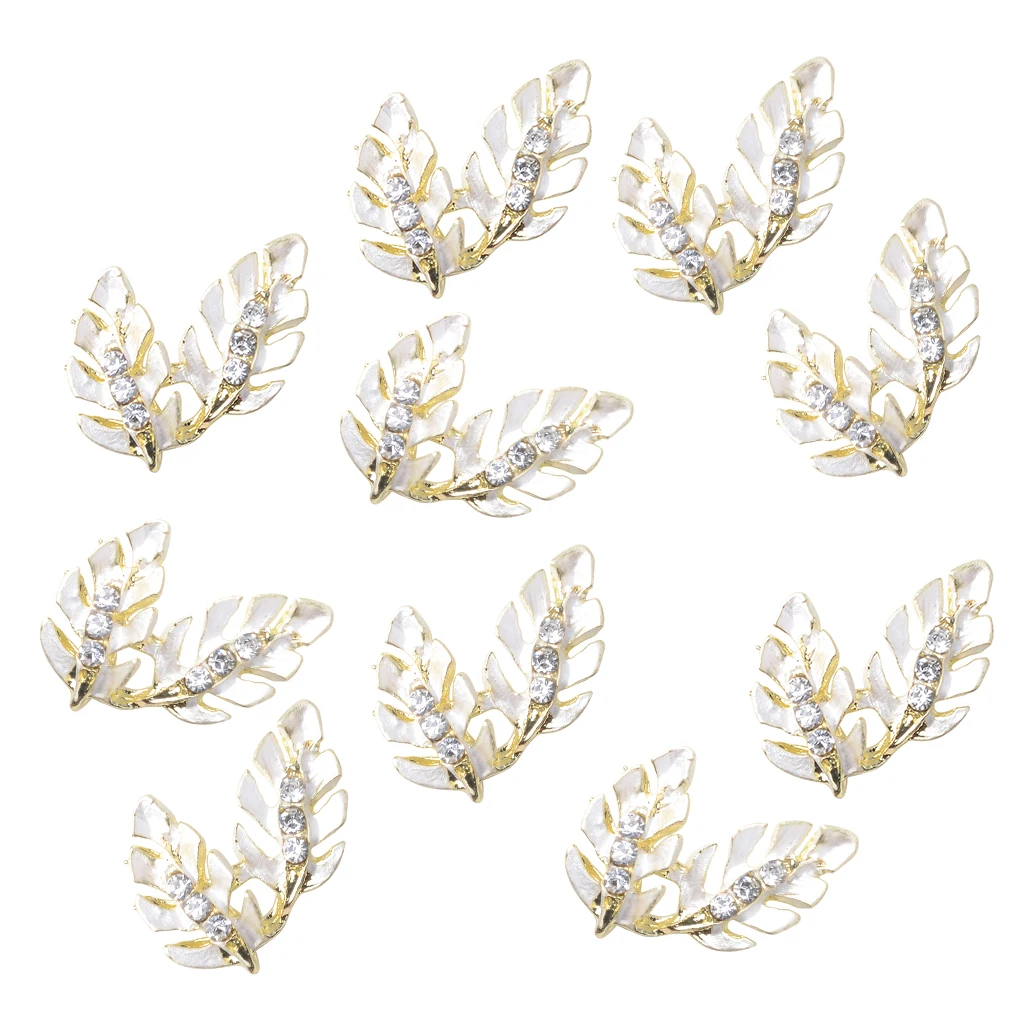 fityle 10Pcs Cute Leaf Shape Rhinestone + Alloy Buttons Embellishments for DIY Crafts, Wedding Dress Ornaments (Flatback)