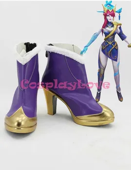 

Newest Custom Made American Game LOL Purple High Heel Cosplay Shoes Long Boots For Christmas Halloween Festival CosplayLove