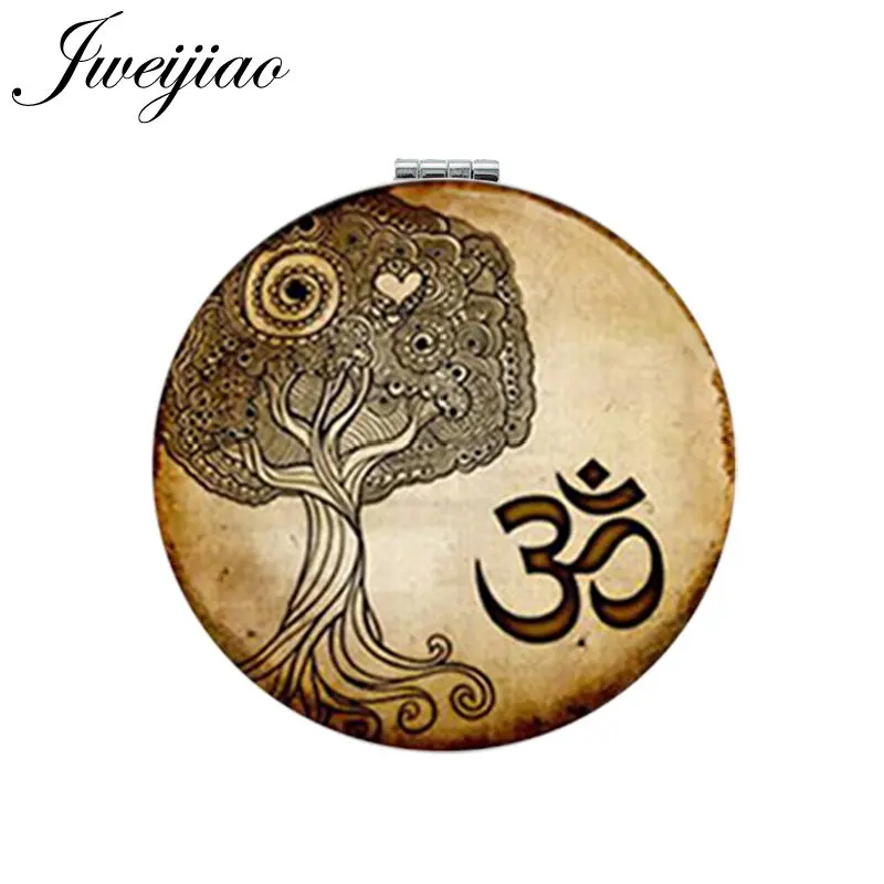 

JWEIJIAO Yoga Tree 30 OM Faith Round Makeup Mirror Mini Folding Compact Portable 1X/2X Magnifying Girls Pocket Mirror