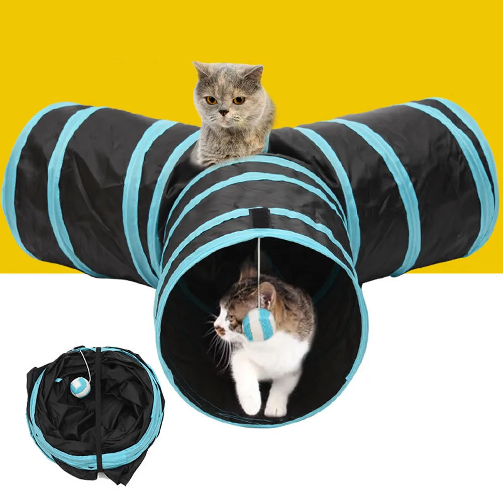 Foldable 3 Holes Pet Cat Tunnel Toys Indoor Outdoor Pet 