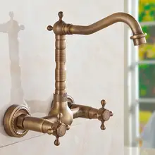 Античная раковина кран и смеситель для кухонной раковины Поворотный кран Ретро Бронзовый модный стиль настенный H5588