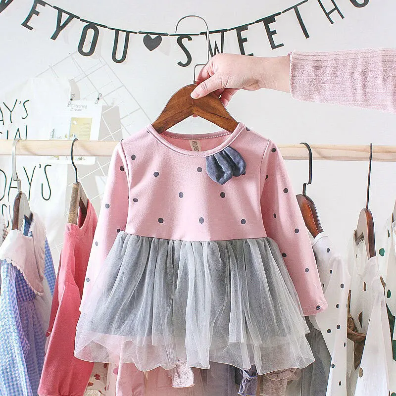 Liakhouskaya/платье для новорожденных; коллекция года; весенняя одежда для маленьких девочек из сетчатой ткани розового и бежевого цветов; вечерние платья принцессы с длинными рукавами; От 0 до 2 лет - Цвет: CXMY02 Pink