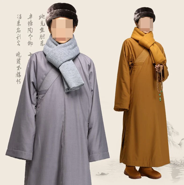 2 цвета зима буддийский монах теплая хлопковая шерсть халат Униформа дзен abbot медитация светское пальто боевые искусства костюмы