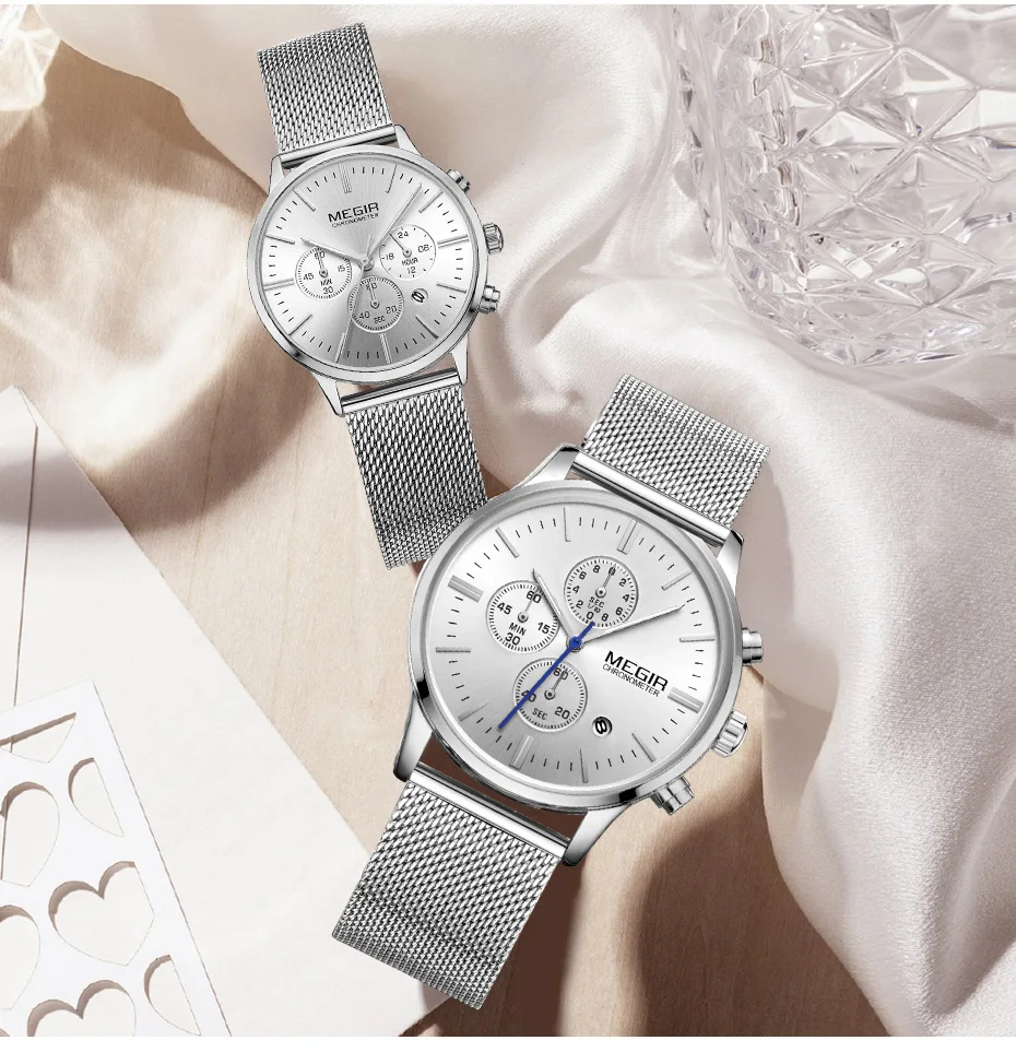 MEGIR мужские часы лучший бренд класса люкс Водонепроницаемый Кварцевые комплект часов для влюбленных часы час Время Relogio Masculino Erkek Kol Saati