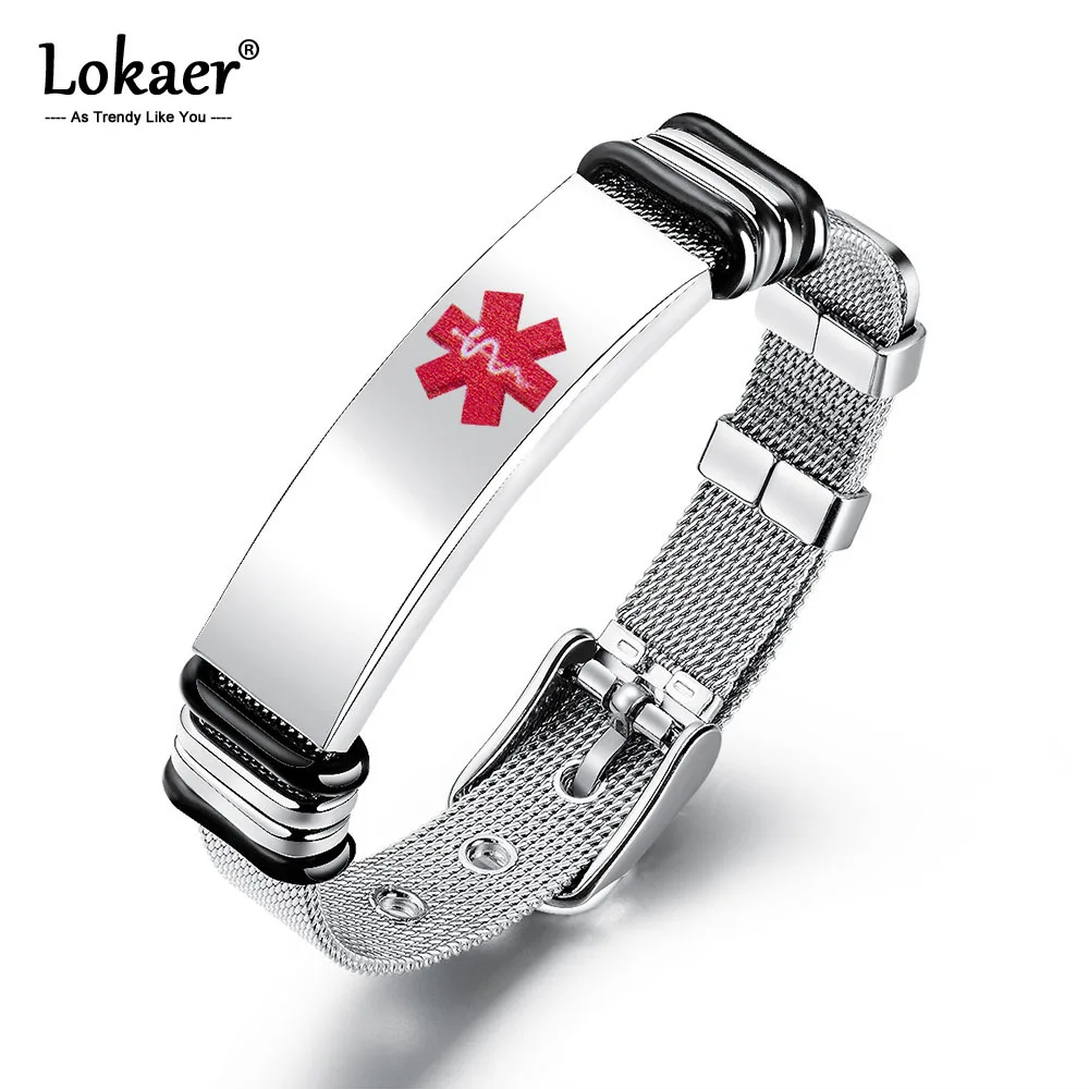 

Lokaer Fashion Net Watch Bent Statement ID Bracelets Bangles Personalized Medical Logo Stainless Steel Bracelet Jewelry OGH933