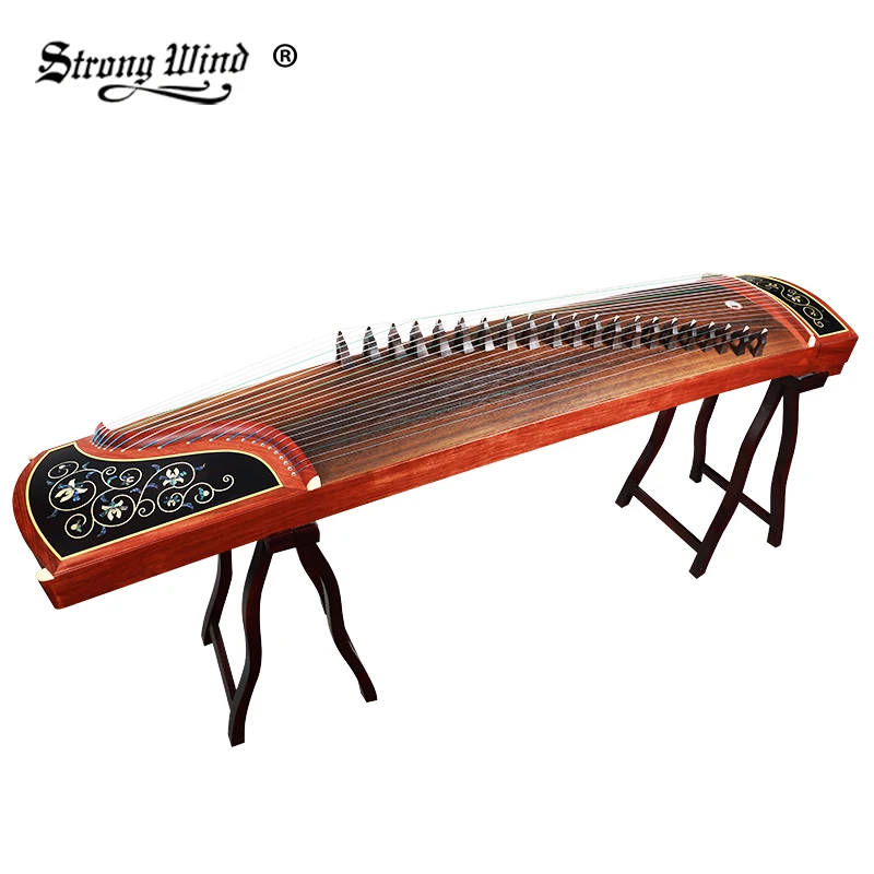 

Strong Wind Professional Performance Guzheng Music Instrument 21 Strings With Full Accessories Pattern Flowers High Quality