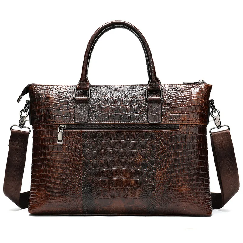 FNDME bag for men's briefcase genuine leather office satchel bag men's crocodile pattern portable tote for document bags