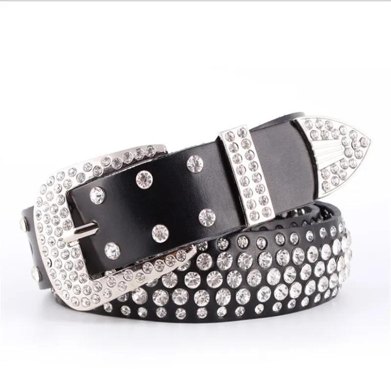 New crystal ladies leather belt diamond inlaid leather discount