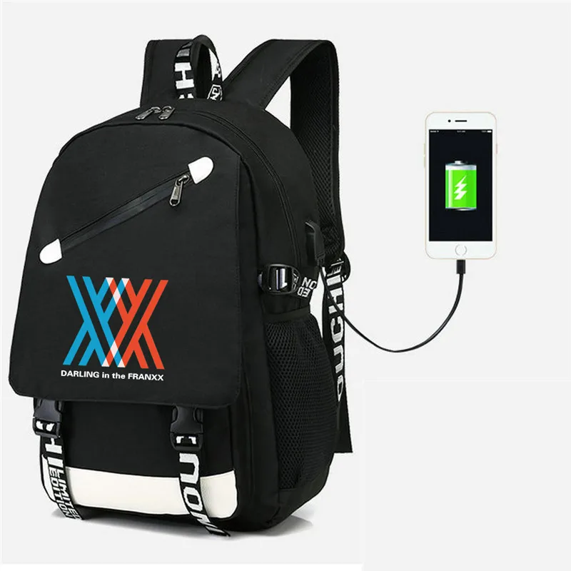 

Darling in the Franxx Backpack With USB Port Bag Shoulder travel School Bag USB Fashion teenagers Casual Laptop bag