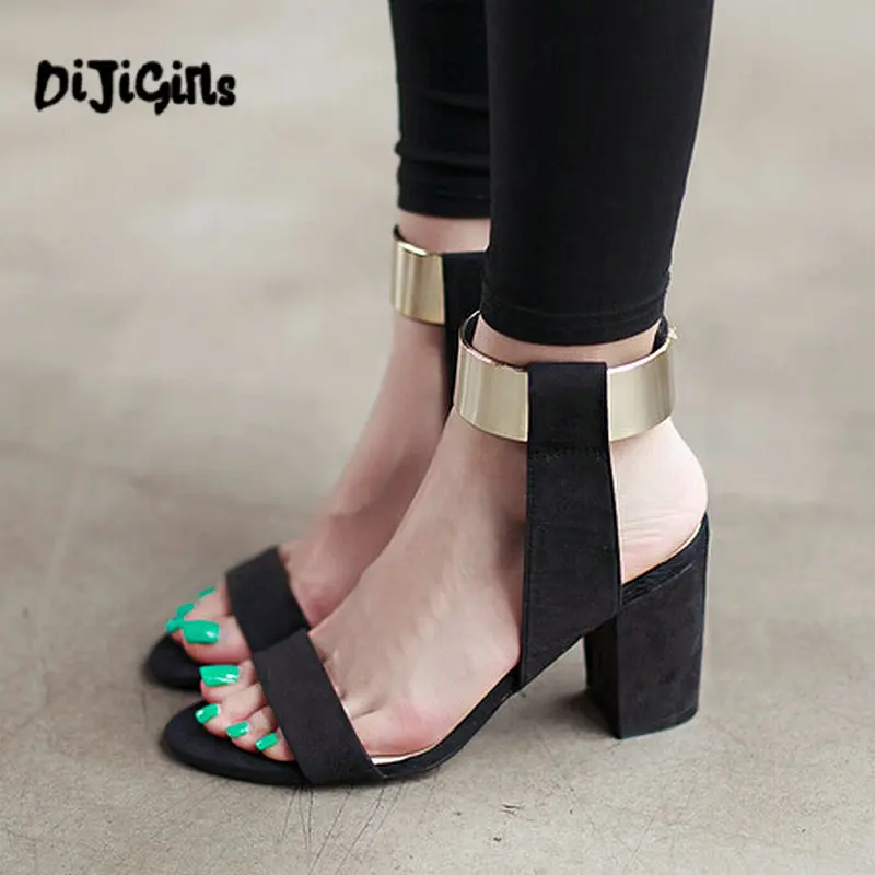 Hot Fashion Ankle Strap Glitter Bling Square High Heel Sandals Women's