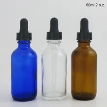 Botella cuentagotas de vidrio azul cobalto, ámbar claro, 200x60, 2oz, cuentagotas para aceites esenciales, aromaterapia, contenedores redondos Boston