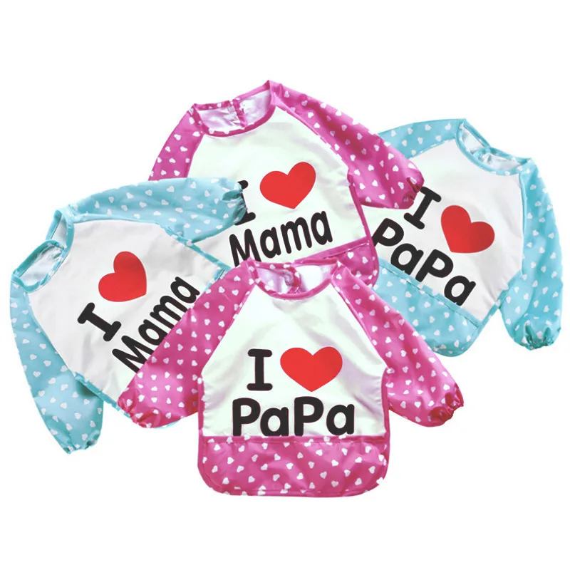 Стиль Детские нагрудники I Love Papa/Mama с длинными рукавами одежда для кормления нагрудники шаблон случайные кормящих Чехлы для детей От 1 до 3 лет