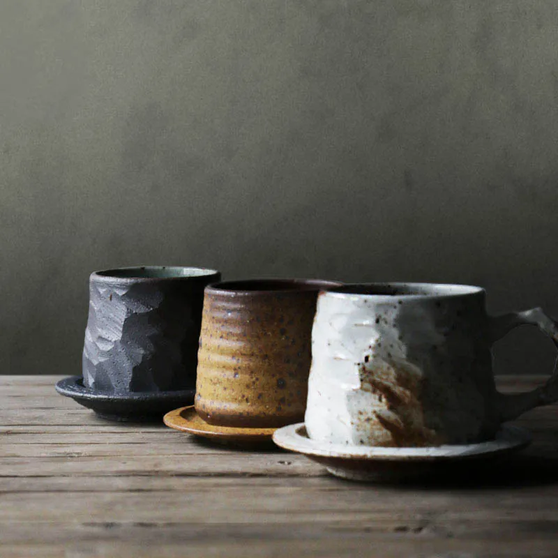 Yefine 300 мл ручная работа грубая Керамика чашки и блюдца керамическая кофейная чашка винтажная послеобеденная чашка для офиса, дома посуда для напитков в подарок