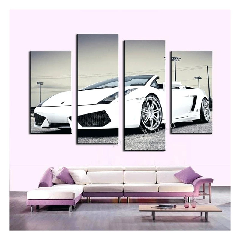 

4pcs Triptych Pictures of Rhinestones Diamond Embroidery White Car Diamond Painting in Living Room Gift for Men