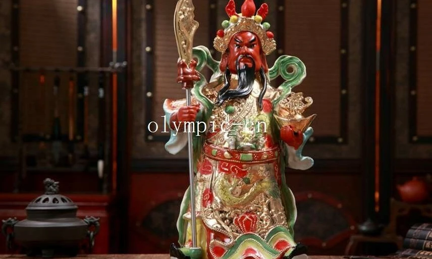 

24'' chinese ceramic porcelain home fengshui treasure dragon Guan Gong statue